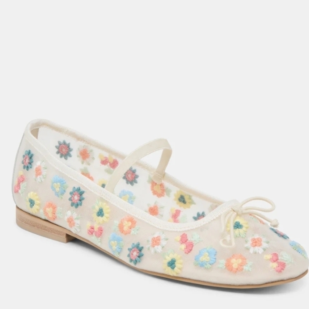 💛▪️Dolce Vita ▪️Floral Ivory Mesh CADEL Embroidered Ballet Flats Size 7 8 - Picture 4 of 12